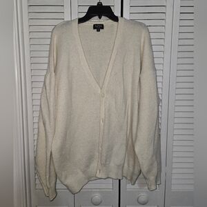 boohooMAN Cream Button-Up Cardigan Men's M